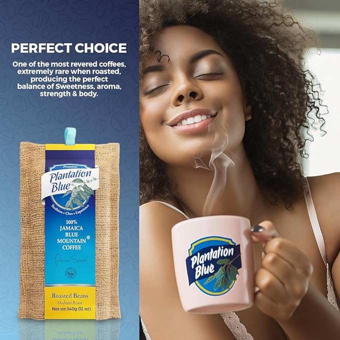 Plantation Blue 100% Blue Mountain Coffee from Jamaica Medium Roasted Whole Beans (12oz)