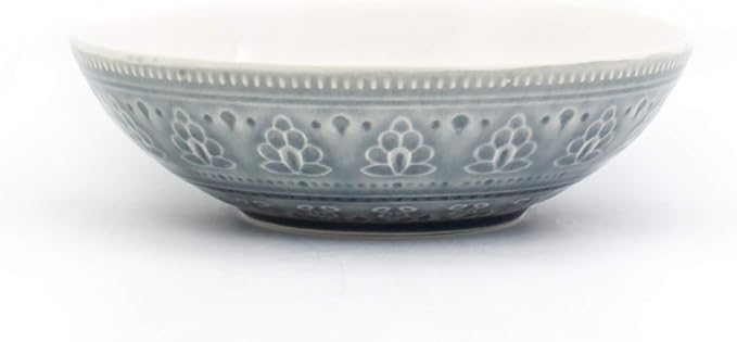 Euro Ceramica Fez 16 Piece Double Bowl Stoneware Mandala Pattern Design Dinnerware Set Service for 4 Grey