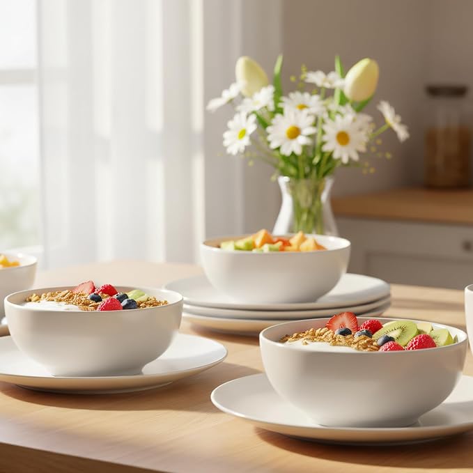 16-Piece Dinnerware Set for 4 White Porcelain Plates and Bowls Chip Resistant Dishwasher Safe for Family Dining and Daily Use