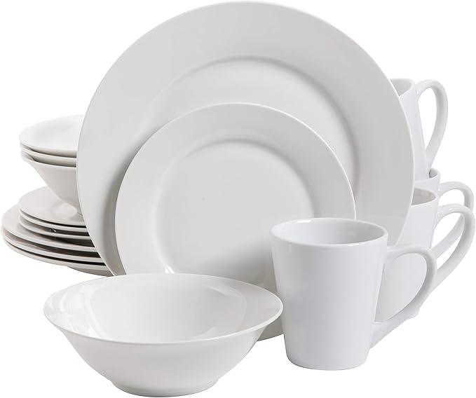 Gibson Home Amelia Court Porcelain Chip and Scratch Resistant Dinnerware Set Service for 4 (16pcs) White (Round)
