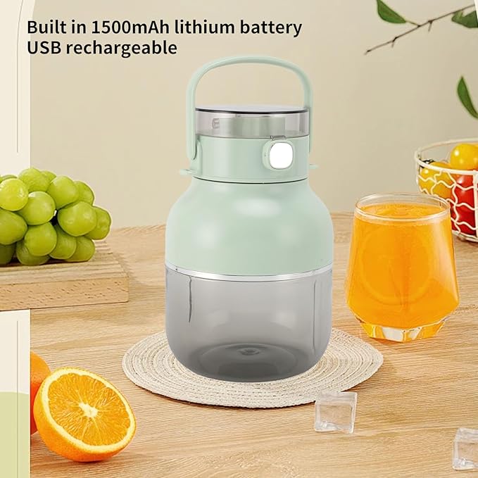 Portable Blender Cup 500ML USB Rechargeable Cordless Mini Electric Juicer Cup with Straw Electric Citrus Juicer Machine (Green)