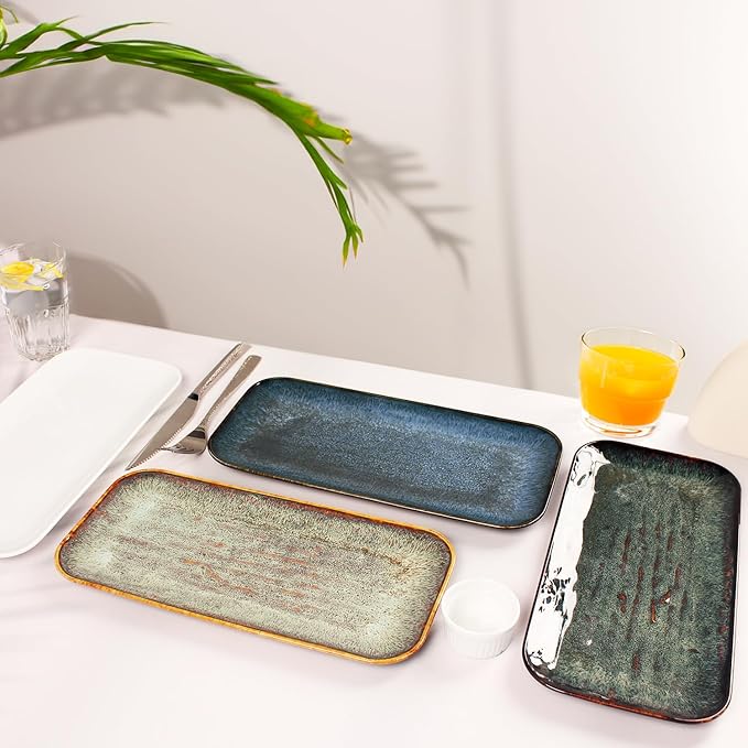 Porcelain Dinner Plates Serving platters for entertaining for Fruit cheese snack Bread cupcake Salad - Scratch Resistant durable Microwave Dishwasher Safe four colors 4 PCS