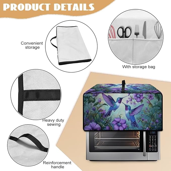 Doojoayie Hummingbird Toaster Cover 6 Slice Appliance Covers for Kitchen Counter 19.7x16x 10 Universal Fit Dustproof Protector as Kitchen Decoration