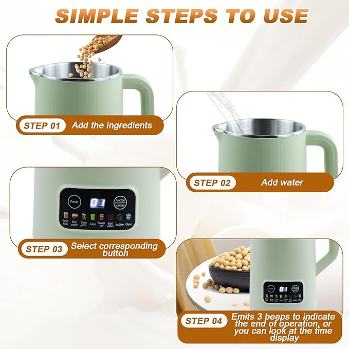 Automatic Nut Milk Maker Blender 800ml Homemade Soy Almond Oat Coconut Plant Based and Non Dairy Beverages with LED Display (Green)