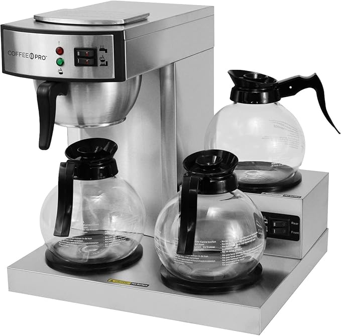 Coffee Pro Three-Burner Low Profile Institutional Coffee Maker 36-Cup Stainless Steel