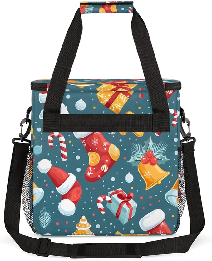 Christmas Socks Bell Coffee Maker Carrying Bag Portable Travel Storage Tote Bag Compatible with K-Mini or K-Mini Plus Single Serve Coffee Brewer Carrying Case with Multiple Pockets &amp Shoulder St