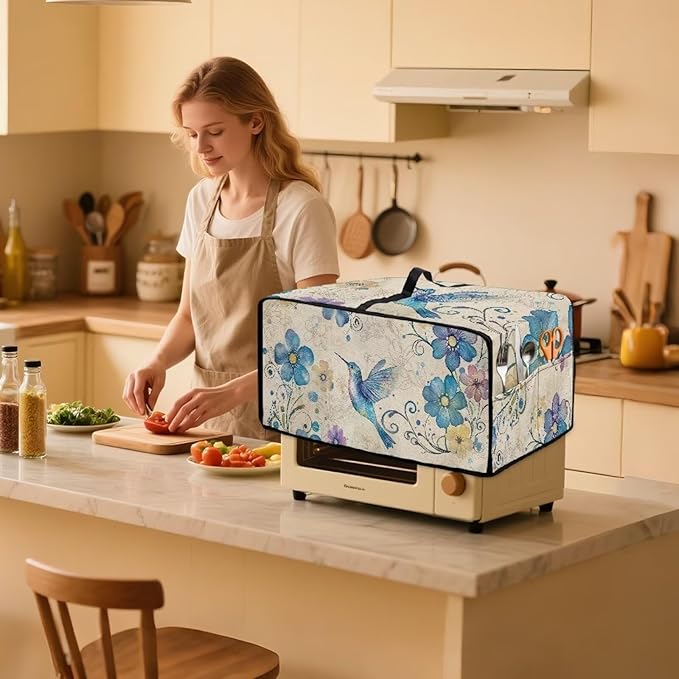 Toaster Oven Cover with Pockets Can Hold Jam Spreader Knife &amp Toast Machine Tongs Dust Fingerprint Protection Covers Keep Toaster Oven Pristine Hummingbird Pattern