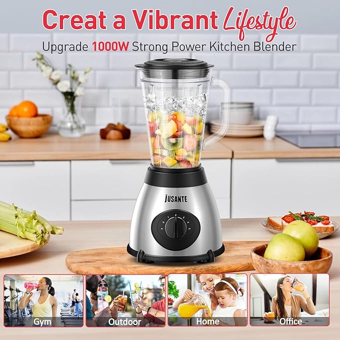 Blender for Smoothies 1000W Glass Blender for Kitchen Countertop with 48oz Glass Jar Ice Crusher or Juice Milkshake Dessert