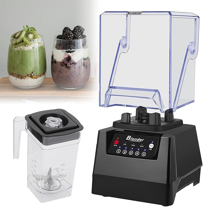 Quiet Commercial Blender With Soundproof Shield 2200 Watt Professional Blenders For Kitchen With 6-Blade Diamond Turbine Cutter And Self-Cleaning For Juice Bars/Household Smoothie Making