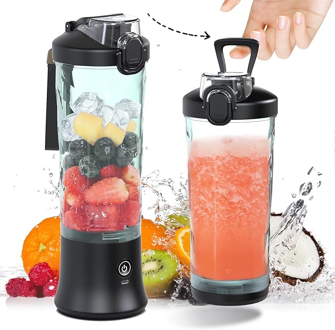 DENOKIN Portable Blender 20oz Vessel Cordless Personal Size Blend with 6 Blade and a Travel Lid (Elegant Black)