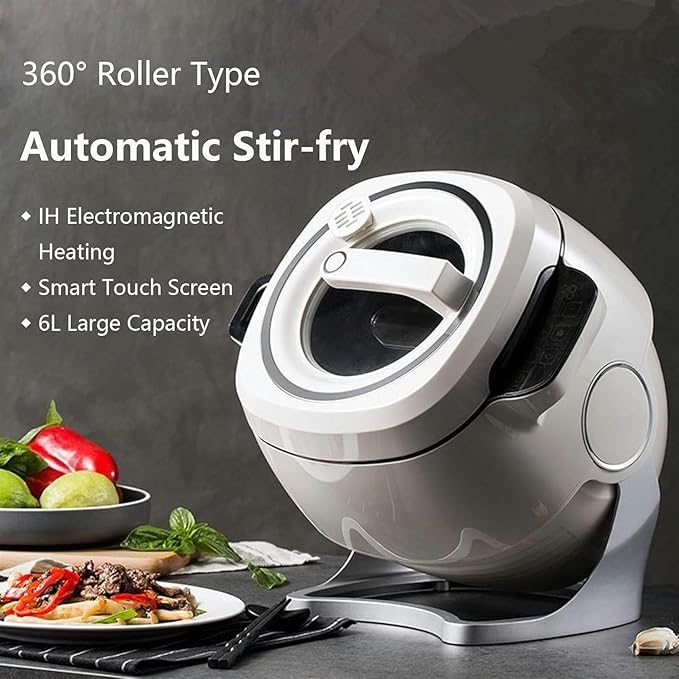 Automatic Cooking Machine2000W 5-6L auto Cooking Wok Fried Rice MachineOne-Click Smart Start Three Speed Adjustable360 ° Automatic Rotation