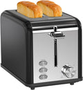 Simple Deluxe 2-Slice Toaster 6 Browning Setting and 3 Function Stainless Steel Toaster Extra Wide Slot &amp Removable Crumb Tray for Bread &amp Waffle Black
