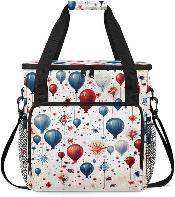 4th of JulyBalloons Coffee Maker Carrying Bag Portable Travel Storage Tote Bag Compatible with K-Mini or K-Mini Plus Single Serve Coffee Brewer Carrying Case with Multiple Pockets &amp Shoulder St
