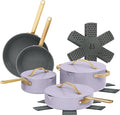 12-Piece Ceramic Non-Stick Cookware Set | Pots &amp Pans with Lids | PFOA-Free Ceramic Coating | Induction Compatible &amp Oven Safe | Gold Handles | Includes Protectors