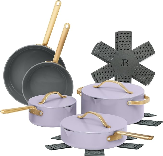 12-Piece Ceramic Non-Stick Cookware Set | Pots and Pans with Strainer Lids &amp Pour Spouts | Induction &amp Oven Safe to 500°F | PFOA-Free Stay-Cool Handles