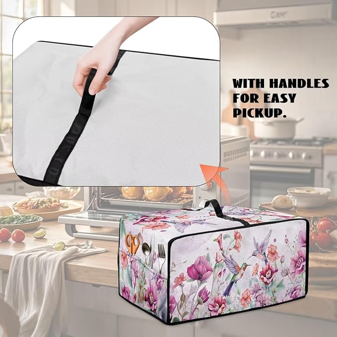 Purple Hummingbird Toaster Oven Cover Heavy Duty Heat-resistant Waterproof Dust-Proof Protective Case with Side Pockets for Bake Air Fry Toaster Oven