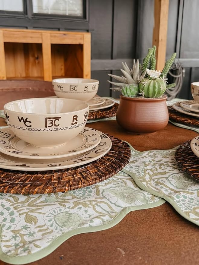 Black Forest Decor Cattle Branded Dinnerware Set - Rustic 16-Piece Stoneware for Ranch &amp Western Dining
