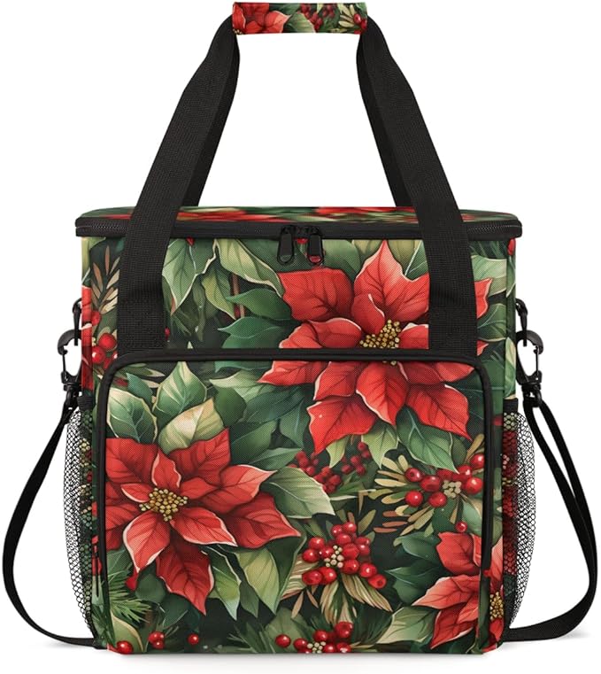 Holly Berry Flowers Coffee Maker Carrying Bag Dreamy Flowers Travel Storage Bag Compatible with K-Mini or K-Mini Plus Single Serve Coffee Brewer Carrying Case with Multiple Pockets &amp Shoulder St