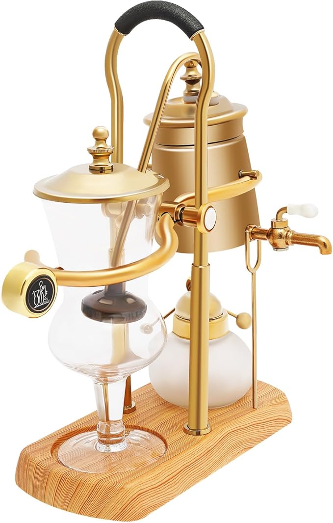Balance Siphon Coffee Maker Belgian/Belgium Luxury Royal Family Balance Syphon Coffee Maker Vacuum Brewing System 400ml Vintage Gravity Coffee Maker Gold