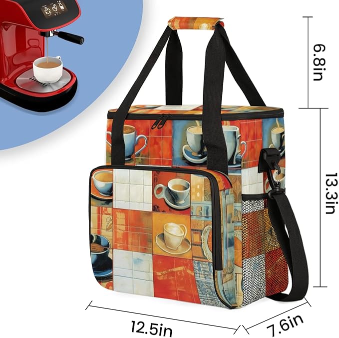 Coffee Cup Coffee Maker Travel Bag for Keurig K-Mini/K-Mini Plus Insulated Waterproof Tote with Pockets for K-Cup Portable Single-Serve Brewer Case