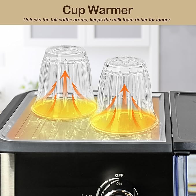 Espresso Machine with Milk Frother 20 Bar Espresso Maker for Cappuccino&ampLatte Compact Coffee Maker for Home&ampOffice 50oz Removable Water Tank Stainless Steel