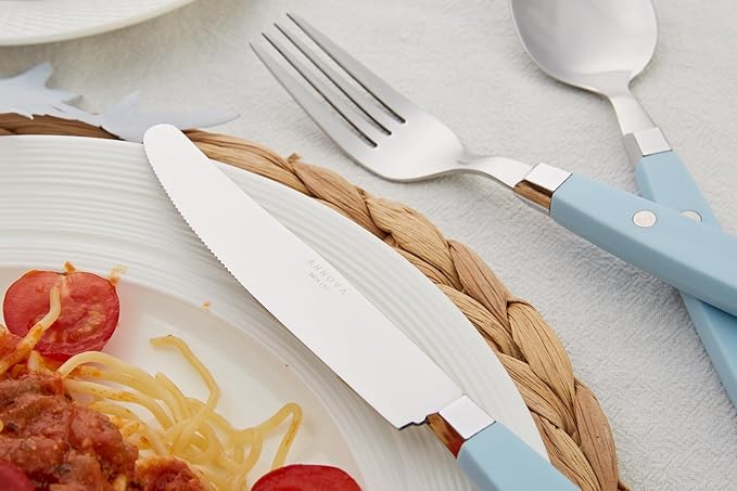 ANNOVA Silverware Set Retro/Rivet Colorful Stainless Steel Tableware Kitchen Flatware Set Utensils Includes Dinner Knives Forks Spoons Salad Forks &amp Dessert Spoons (Sky Blue 20 Pieces)