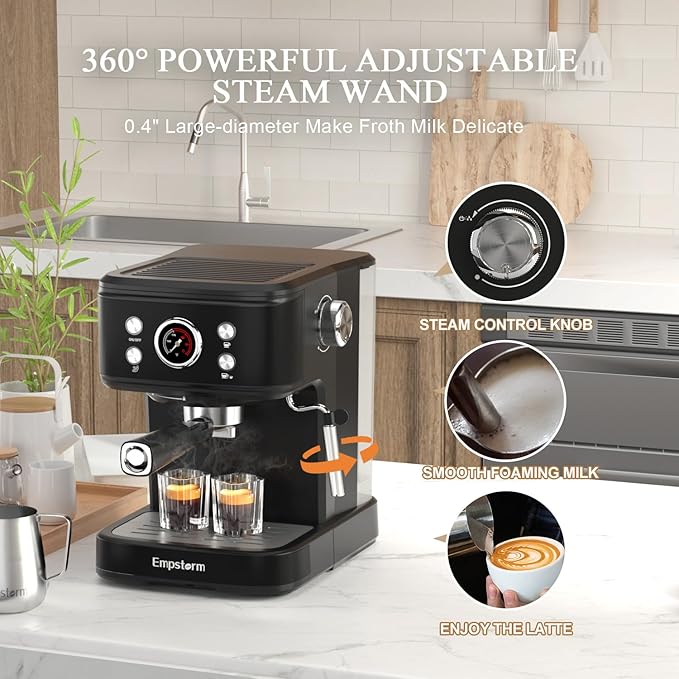 Espresso Machine 20 Bar Latte Coffee Makers 2 IN 1 Professional Cappuccino Machine and Milk Frother Steam Wand Compatible for NS Original Capsules &amp2 Pack Shot Glasses Measuring Cup 2oz Es