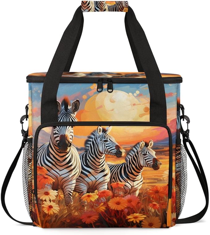 Sunset Zebra Coffee Maker Carrying Bag Chrysanthemum Travel Storage Bag Compatible with K-Mini or K-Mini Plus Single Serve Coffee Brewer Carrying Case with Multiple Pockets &amp Shoulder Strap