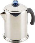 Farberware Classic Stainless Steel Coffee Percolator 12 Cup Silver with Glass Blue Knob 7.28D x 8.86W x 10.83H