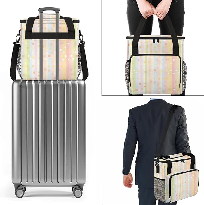Rainbow Striped Coffee Maker Travel Bag for Keurig K-Mini/K-Mini Plus Insulated Waterproof Tote with Pockets for K-Cup Portable Single-Serve Brewer Case