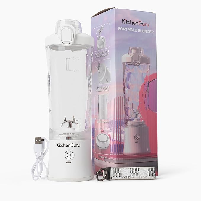 Elite Rechargeable Travel Blender: 240W Personal Smoothie Maker with 6-Leaf Blade 600ml Capacity and Innovative Pop-Up Design for Easy Portability - For Home or On the Go (White)