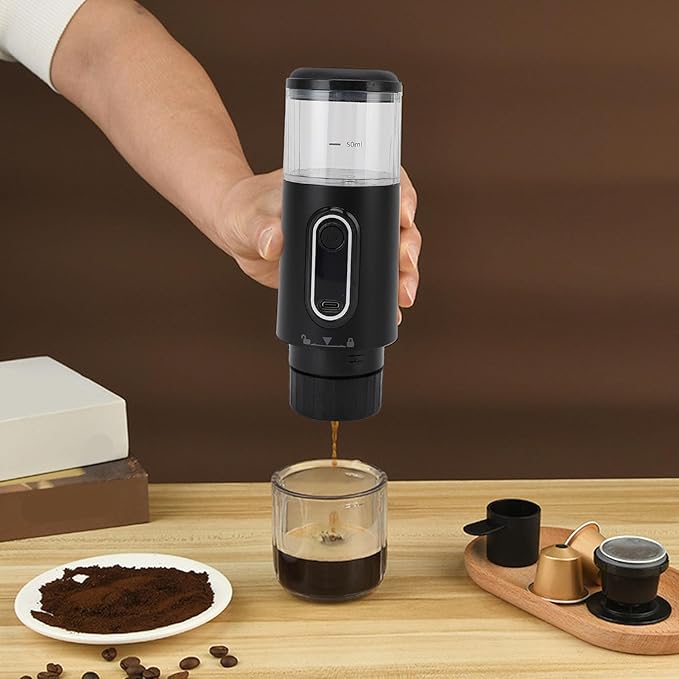 Portable Coffee MakerVersatile Coffee Compatibility Single Serve One Cup MakerLightweight and Travel Ready Portable Electric Espresso Machinefor Outdoor Car Travel (Black)