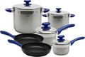 YBM Home Stainless Steel Pots and Pans Set + Aluminum Frying Pan Professional Leading 10 Piece Cookware Set with Bakelite Handle Terrific Mirror Silver Induction Compatible - Blue