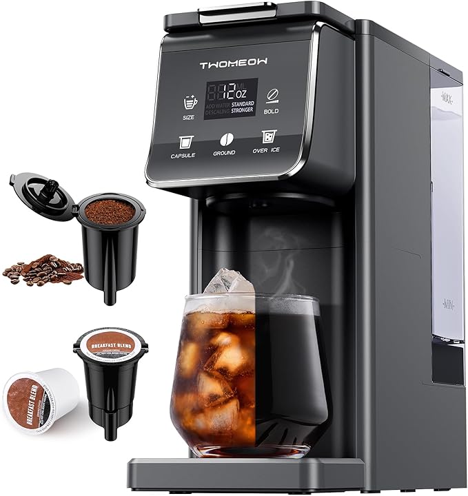 K Cup Coffee Maker With Bold Setting Single Serve Hot &amp Iced Coffee Maker for K-Cup and Grounds 52oz Removable Water Tank 6 to14oz Brew Sizes Pod Coffee Machine With Reusable Filter Gray