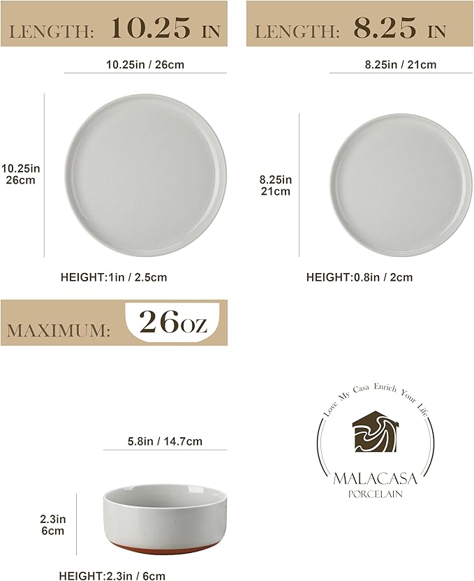 MALACASA Plates and Bowls Sets 18 Pieces Modern Ceramic Dinnerware Set for 6 Kitchen Dinner Set Stoneware Dishware Dishes Set Microwave and Dishwasher Safe Grey Series TARA