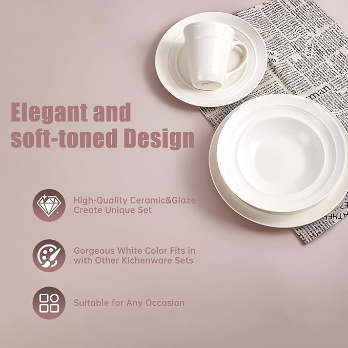 Modern Ceramic Dinnerware Set 4-Piece Mug Bowl and Dinner Plates (White)