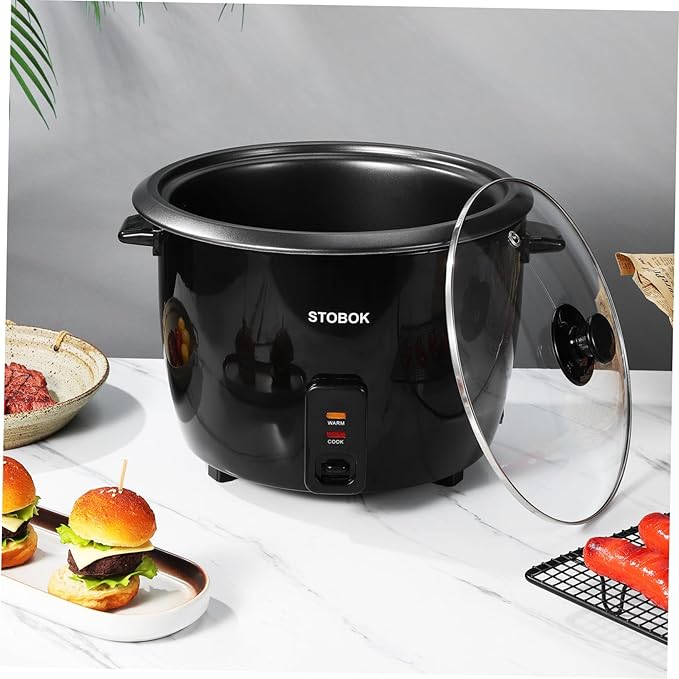 Alipis Portable Rice Cooker Electric Stew Pot with Transparent Lid One-button Control Multifunctional Cooker for Rice Oatmeal Soups and Steamed Vegetables US Plug for Home and Travel