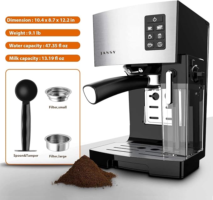Espresso Coffee Machine Cappuccino Maker with 19 BAR Pump &amp Built in Powerful Milk Frother &amp SteamerOne-Touch Brewing for Cappuccino/Latte/MokkaSingle/Double Cups Function for Espresso with