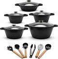 16PCS Cookware Set Nonstick Pots and Pans Sets Kitchen Cooking Set Gasserole with Lid Utensils Dishwasher Safe PTFE/PFOA Free Black
