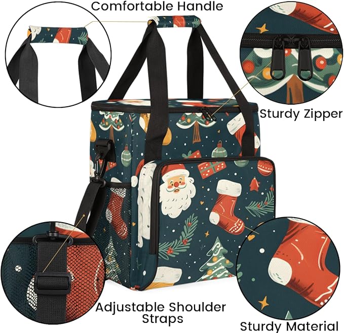 Abstract Santa Claus Coffee Maker Carrying Bag Colorful Santa Claus Travel Storage Bag Compatible with K-Mini or K-Mini Plus Single Serve Coffee Brewer Carrying Case with Pockets &amp Shoulder Stra