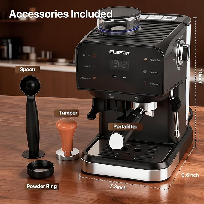 Elefor Espresso Machine 20 Bar Coffee Maker with grinder Black