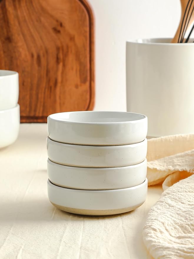 Famiware Mars Plates and Bowls Set of 12 and Milkyway 4oz Dipping Bowls Set of 6 18 Pieces Dinnerware Sets White