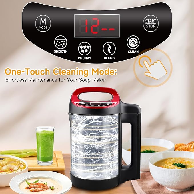 Homtone 1.6L Soup Maker Machine Stainless Steel Soup Maker Blender with Smooth &amp Chunky Settings Anti-Dry Burn Overfill Sensors Ideal for Quick Soups Baby Food