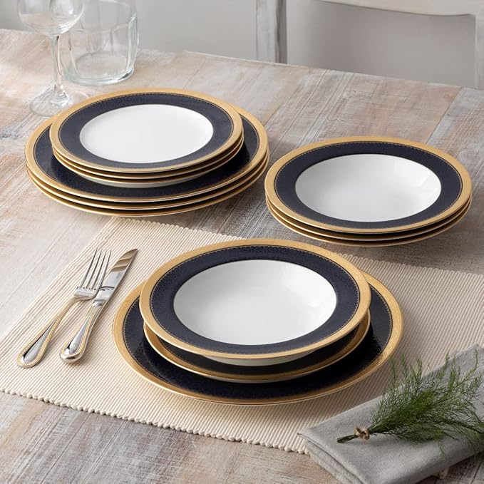 Noritake Odessa Cobalt Gold 12-Piece Dinnerware Set Service for 4