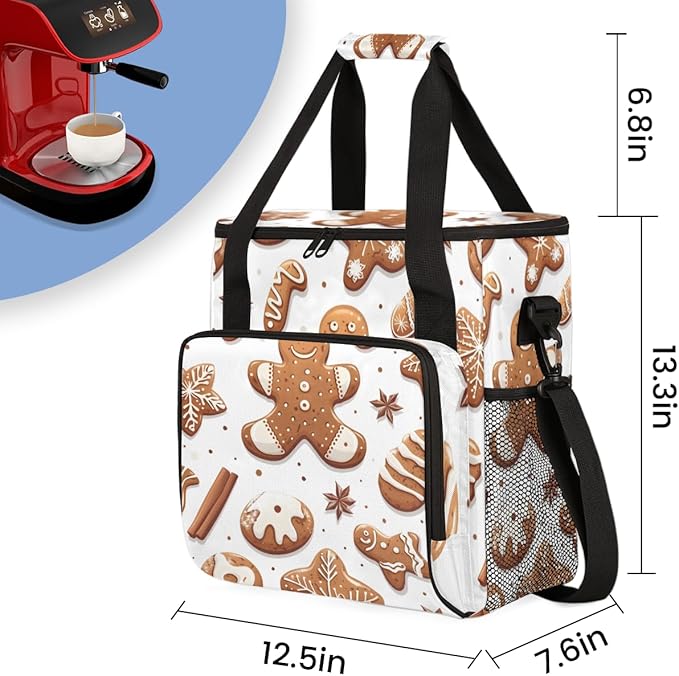 Dreamy Gingerbread Man Coffee Maker Carrying Bag Travel Storage Bag Compatible with K-Mini or K-Mini Plus Single Serve Coffee Brewer Carrying Case with Multiple Pockets &amp Shoulder Strap