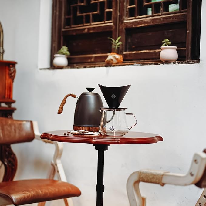 Pour Over Coffee Maker Set Black Ceramic Coffee Dripper with V60 Paper filter 650ml Coffee Glass Server for Cafe Home Restaurant 6291-12202-03A
