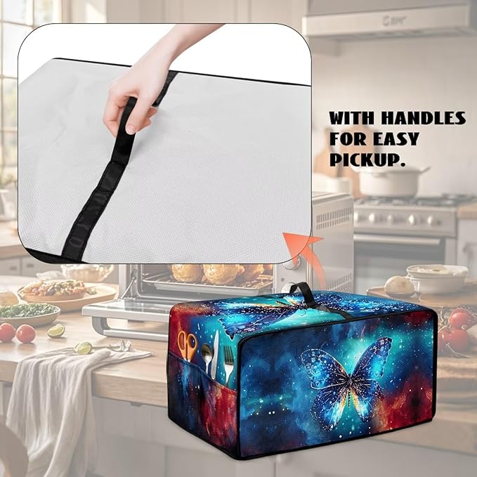 Toaster Oven Dust Cover with Accessory Pockets Neat Storage and Protection with Organizing Side Pockets for Kitchen Toaster Oven Appliances Decor Blue Butterfly