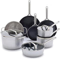 GreenPan GP5 Vista 5-Ply Stainless Steel 12 Piece Cookware Pots &amp Pans Set Healthy Ceramic Nonstick PFAS-Free Induction Frying Pans Sauté Saucepans Stock Pot Glass Lids Dishwasher &amp Ov