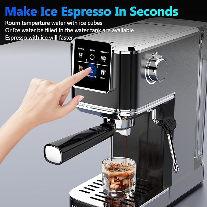 Espresso Machine 20 BarTouch Screen Espresso Maker with Steam Milk FrotherStainless Steel Expresso Coffee Machine for Cappuccino Latte Cold Brew1350W Fast Heat Up SystemBlack