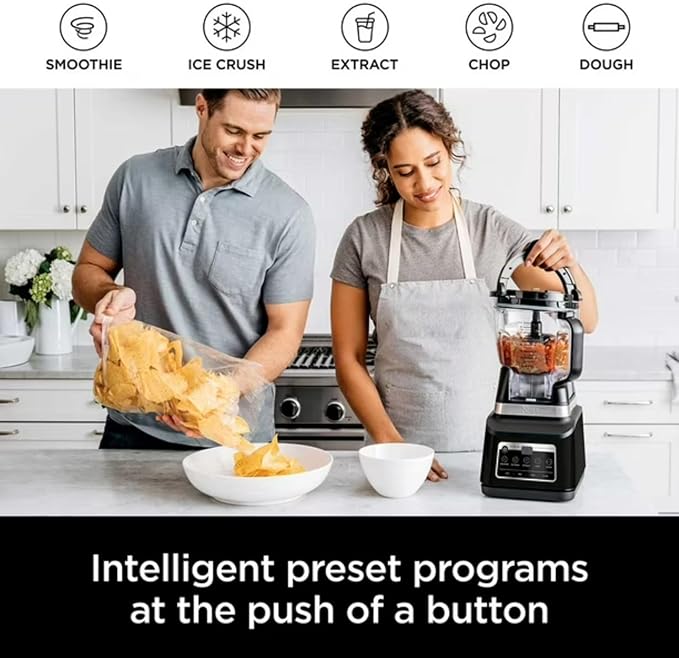 Professional Kitchen System 1400W Blender 8-Cup Food Processor Auto-iQ 72oz Pitcher 2 Single-Serve Cups